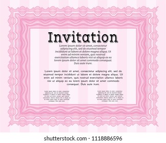 Pink Formal invitation template. With guilloche pattern. Superior design. Detailed. 
