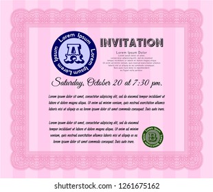 Pink Formal invitation template. With guilloche pattern. Money Pattern. Vector illustration. 