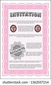 Pink Formal invitation template. With guilloche pattern and background. Customizable, Easy to edit and change colors. Money Pattern design. 