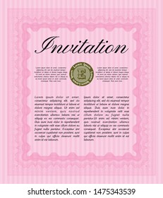 Pink Formal invitation template. With guilloche pattern. Money design. Vector illustration. 