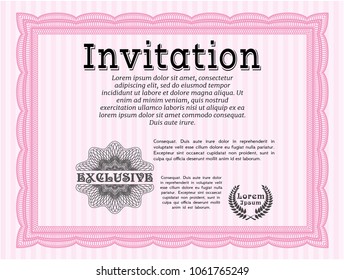 Pink Formal invitation template. With linear background. Detailed. Modern design. 