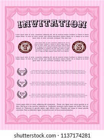 Pink Formal invitation template. With linear background. Perfect design. Vector illustration. 