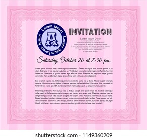 Pink Formal invitation template. With linear background. Excellent design. Vector illustration. 