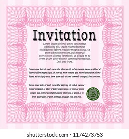 Pink Formal invitation template. With linear background. Customizable, Easy to edit and change colors. Money Pattern design. 