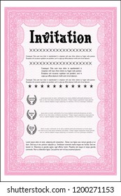 Pink Formal invitation template. With linear background. Nice design. Detailed. 