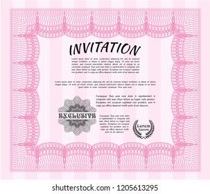 Pink Formal invitation template. With linear background. Vector illustration. Modern design. 