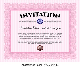 Pink Formal invitation template. With linear background. Vector illustration. Retro design. 