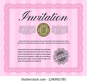 Pink Formal invitation template. With linear background. Money style design. Customizable, Easy to edit and change colors. 