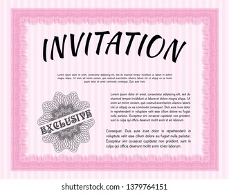 Pink Formal invitation template. With linear background. Money Pattern. Vector illustration. 