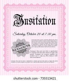 Pink Formal invitation template. With linear background. Vector illustration. Sophisticated design. 