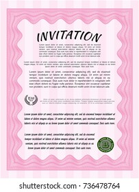 Pink Formal invitation template. With linear background. Modern design. Vector illustration. 