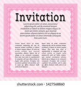 Pink Formal invitation template. Lovely design. Detailed. With great quality guilloche pattern. 