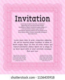 Pink Formal invitation template. Modern design. With guilloche pattern. Detailed. 