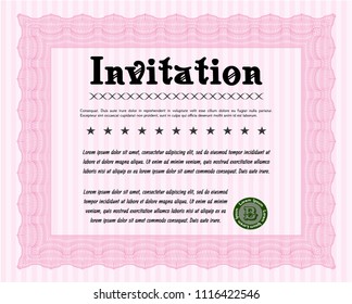 Pink Formal invitation template. Money Pattern design. With complex linear background. Vector illustration. 