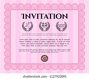 Pink Formal invitation template. Money style design. With background. Detailed. 