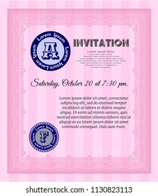 Pink Formal invitation template. Money style design. Vector illustration. Easy to print. 