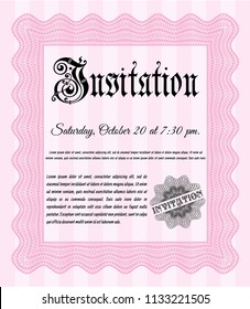 Pink Formal invitation template. Money Pattern design. With guilloche pattern. Customizable, Easy to edit and change colors. 