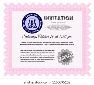 Pink Formal invitation template. Money design. With guilloche pattern and background. Vector illustration. 