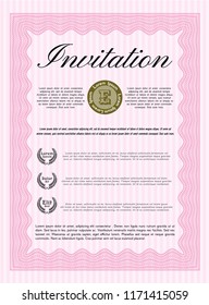 Pink Formal invitation template. Money design. Complex background. Vector illustration. 