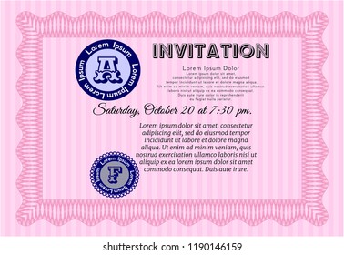 Pink Formal invitation template. Money Pattern. Customizable, Easy to edit and change colors. With linear background. 