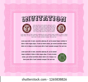 Pink Formal invitation template. Money Pattern. With guilloche pattern. Vector illustration. 