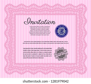 Pink Formal invitation template. Money Pattern. Vector illustration. With great quality guilloche pattern. 