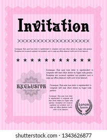Pink Formal invitation template. Money style design. Easy to print. Detailed. 