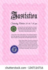 Pink Formal invitation template. Money design. With quality background. Detailed. 