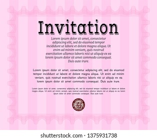 Pink Formal invitation template. Money Pattern design. With quality background. Vector illustration. 