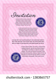 Pink Formal invitation template. Money style design. Detailed. With linear background. 