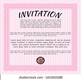 Pink Formal invitation template. Money Pattern. With complex background. Customizable, Easy to edit and change colors. 