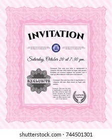 Pink Formal invitation template. Money style design. Vector illustration. Printer friendly. 