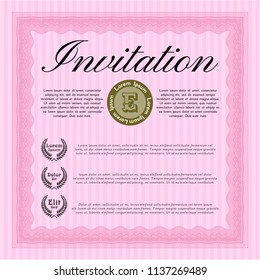 Pink Formal invitation template. Nice design. Vector illustration. Complex background. 