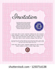 Pink Formal invitation template. Nice design. Vector illustration. With guilloche pattern and background. 