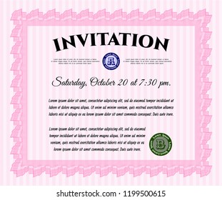 Pink Formal invitation template. Perfect design. With complex background. Detailed. 