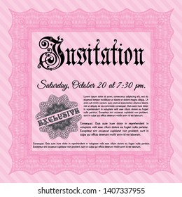 Pink Formal invitation template. Perfect design. Vector illustration. With background. 