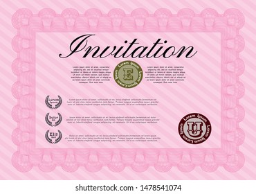Pink Formal invitation template. Perfect design. Customizable, Easy to edit and change colors. With complex linear background. 