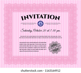 Pink Formal invitation template. Printer friendly. Vector illustration. Retro design. 