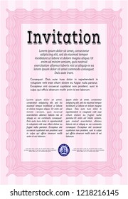 Pink Formal invitation template. Printer friendly. Money design. Customizable, Easy to edit and change colors. 