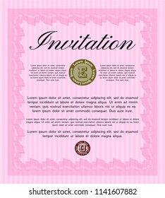 Pink Formal invitation template. With quality background. Money Pattern design. Customizable, Easy to edit and change colors. 