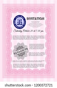 Pink Formal invitation template. With quality background. Artistry design. Vector illustration. 