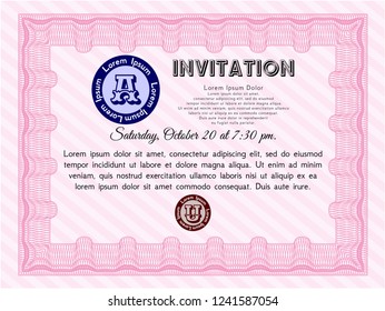 Pink Formal invitation template. With quality background. Detailed. Excellent design. 