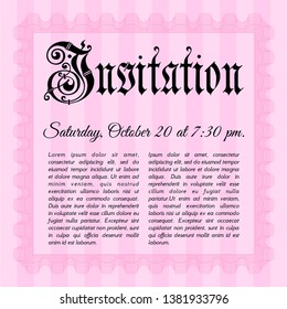 Pink Formal invitation template. With quality background. Vector illustration. Perfect design. 