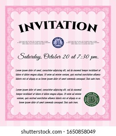 Pink Formal invitation template. With quality background. Detailed. Good design. 