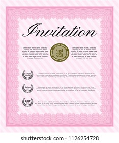 Pink Formal invitation template. Retro design. Detailed. Easy to print. 