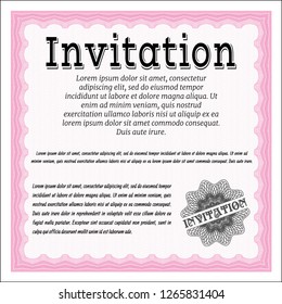Pink Formal invitation template. Retro design. With guilloche pattern. Vector illustration. 