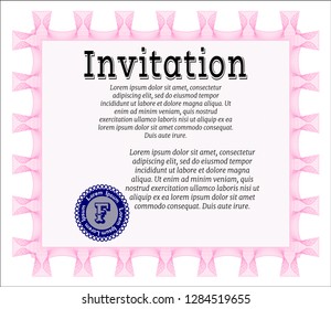 Pink Formal invitation template. Retro design. With complex linear background. Customizable, Easy to edit and change colors. 