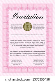 Pink Formal invitation template. Retro design. Detailed. Easy to print. 