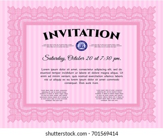 Pink Formal invitation template. Retro design. Detailed. Printer friendly. 