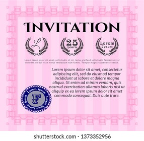 Pink Formal invitation template. Sophisticated design. With great quality guilloche pattern. Detailed. 